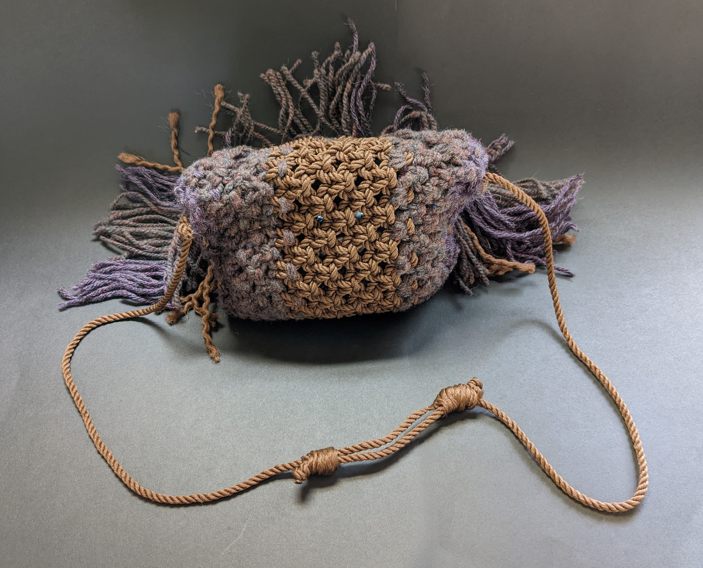 Violet and Chestnut Boho Macrame Purse at AuntHill.ca